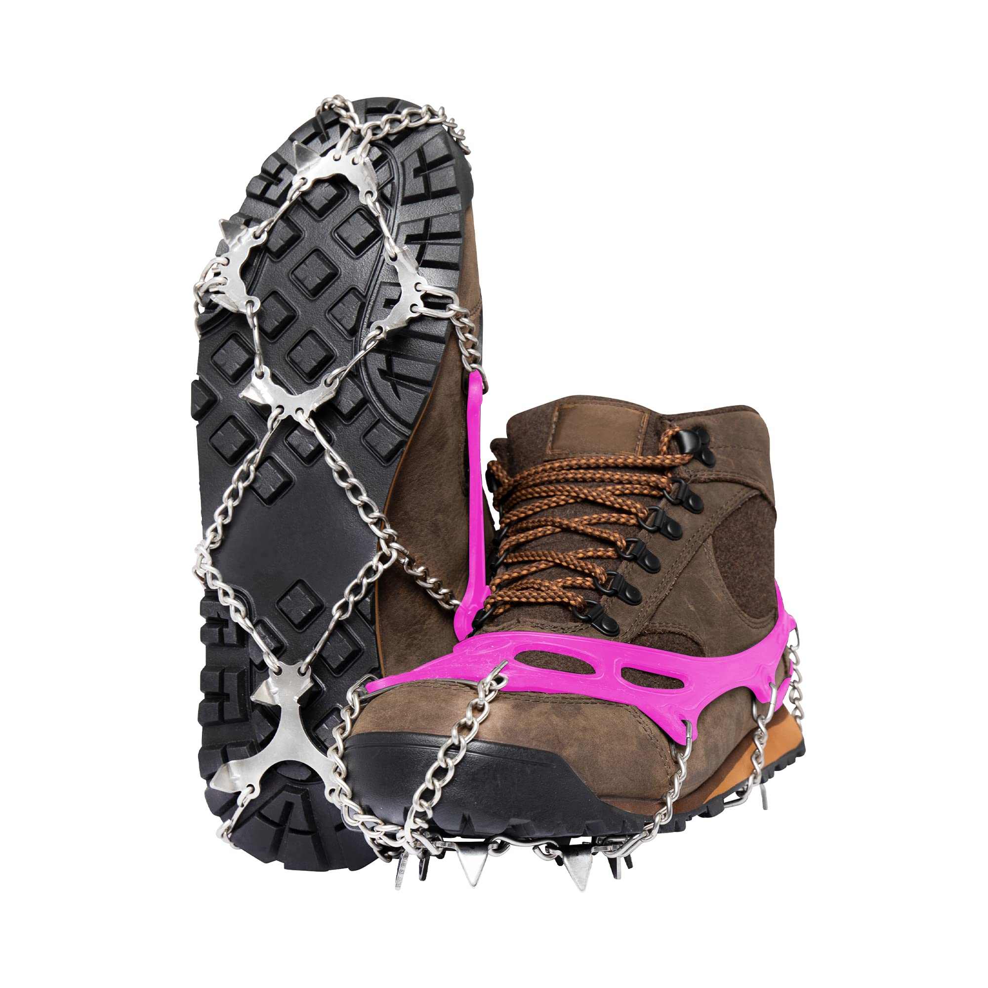 Verdiekte schoenklauwen van roestvrij staal, schoenspikes met roestvrijstalen spikes, geschikt voor sneeuwschoenen, wandelschoenen, sportschoenen, voor sneeuw, ijs, bergen, modder (Oranje Verdiekte schoenklauwen van roestvrij staal, schoenspikes met roestvrijstalen spikes, geschikt voor sneeuwschoenen, wandelschoenen, sportschoenen, voor sneeuw, ijs, bergen, modder (Oranje